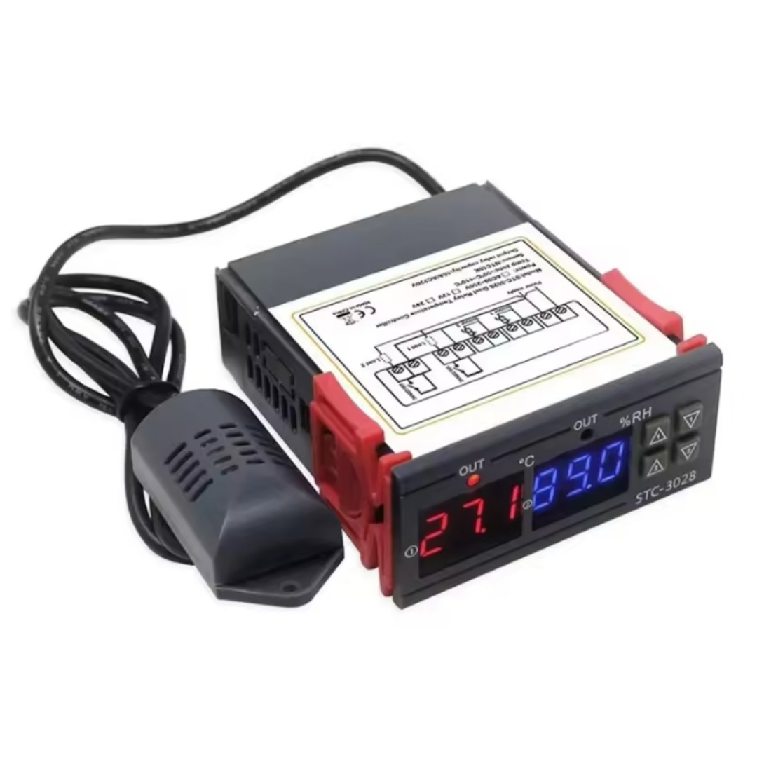 STC-3028 Digital Temperature & Humidity Controller – Dual Display Smart Thermostat